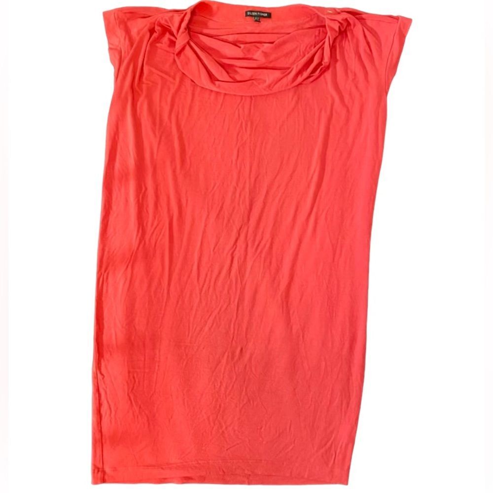 Eileen Fisher Pink Coral Cowl Neck Cap Sleeve Dress XS - Picture 2 of 6